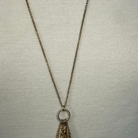 Fashion Necklace Womens Long‎ Drop Gold Plated Black Accents - Picture 3 of 5